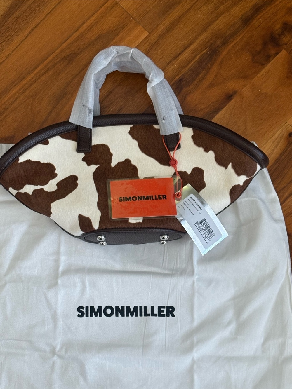 Simon Miller Mini Mercado Tote Cowhide Leather Bag - Brown & White, NEW